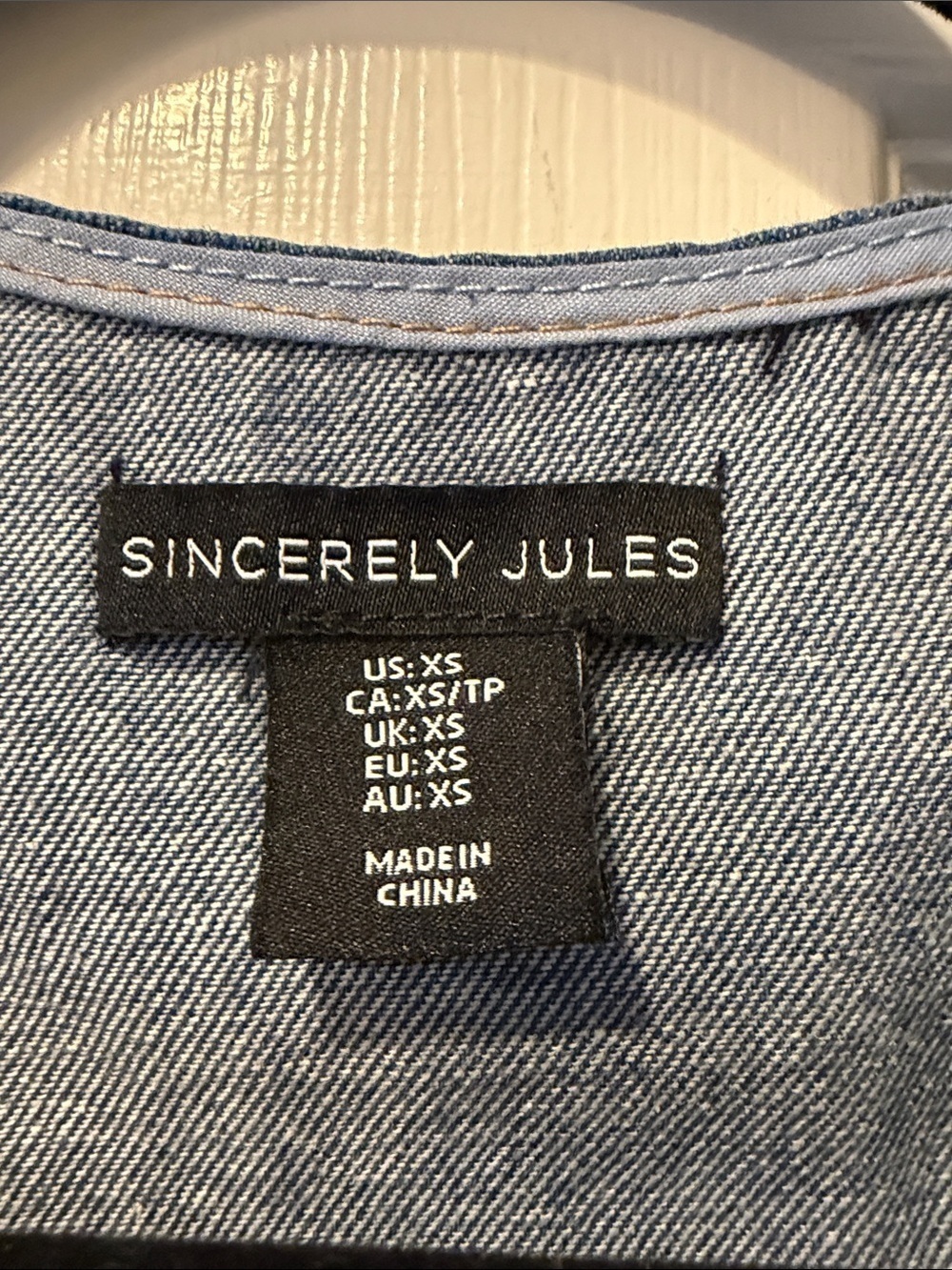 Sincerly Jules Dark Blue Denim Button-Front Mini Dress Size XS - Picture 2 of 7